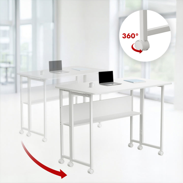 Maclean inklapbaar bureau, wit, verrijdbaar, blad 100x58cm, max. 50kg, MC-126 W