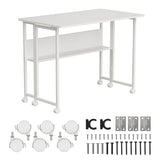 Maclean inklapbaar bureau, wit, verrijdbaar, blad 100x58cm, max. 50kg, MC-126 W
