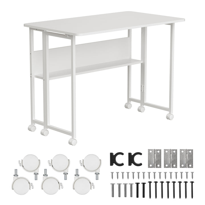 Maclean inklapbaar bureau, wit, verrijdbaar, blad 100x58cm, max. 50kg, MC-126 W