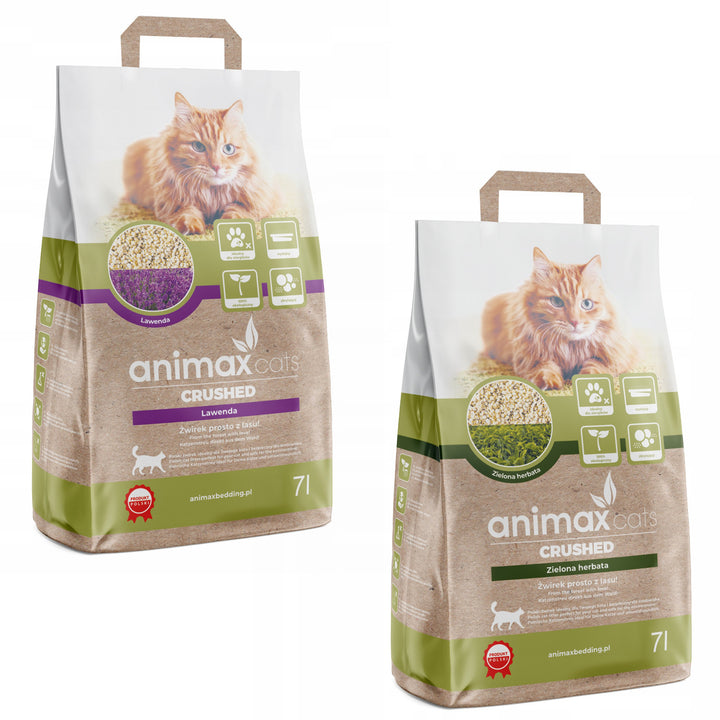 Klonterend strooisel, lavendel, gemalen, 7 liter + groene thee klonterend strooisel, gemalen, 7 liter, Animax