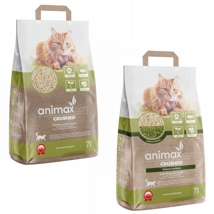 Klonterstrooisel, klassiek, gemalen, 7 liter + klonterstrooisel, groene thee, gemalen, 7 liter, Animax