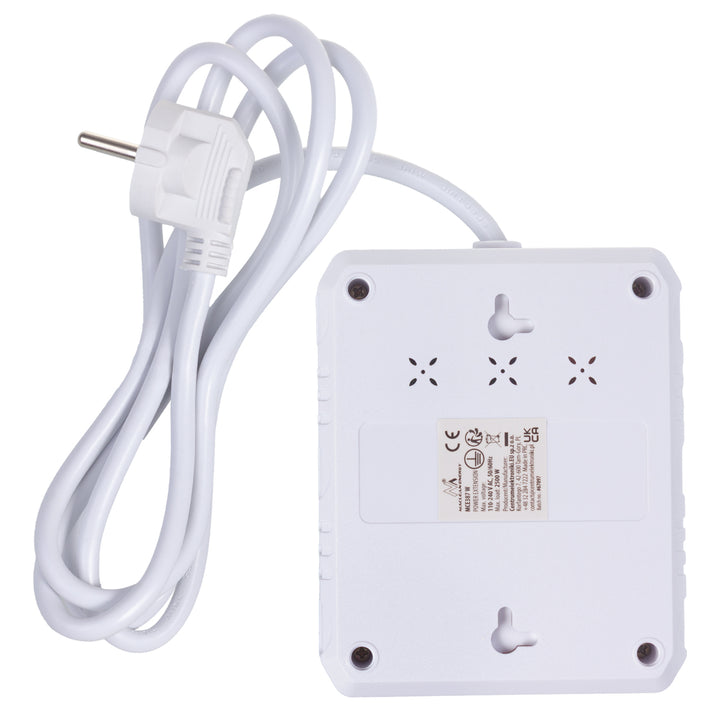 Maclean stekkerdoos, verlengkabel 2 stopcontacten + 3xUSB, 110-240V AC 50/60Hz, 2,1A max 2500W, 1,5m, wit, MCE387 W