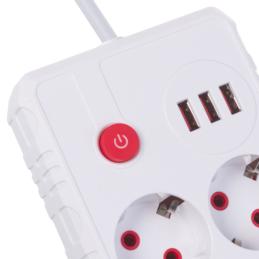 Maclean stekkerdoos, verlengkabel 2 stopcontacten + 3xUSB, 110-240V AC 50/60Hz, 2,1A max 2500W, 1,5m, wit, MCE387 W