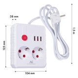 Maclean stekkerdoos, verlengkabel 2 stopcontacten + 3xUSB, 110-240V AC 50/60Hz, 2,1A max 2500W, 1,5m, wit, MCE387 W
