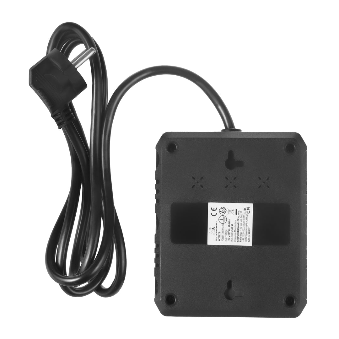 Maclean stekkerdoos, verlengkabel met 2 stopcontacten + 3xUSB, 110-240V AC 50/60Hz, 2,1A max 2500W, 1,5m, zwart, MCE387 B