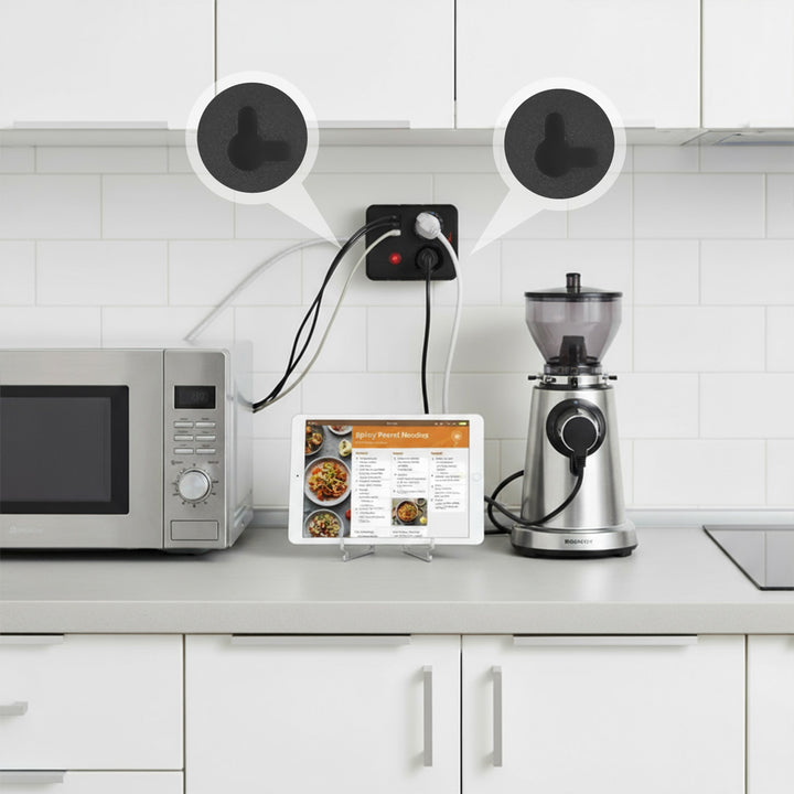 Maclean stekkerdoos, verlengkabel met 2 stopcontacten + 3xUSB, 110-240V AC 50/60Hz, 2,1A max 2500W, 1,5m, zwart, MCE387 B