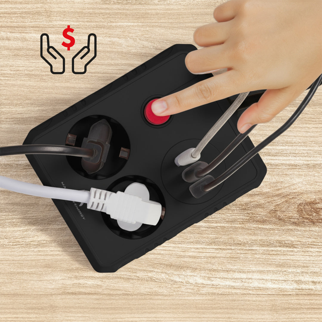 Maclean stekkerdoos, verlengkabel met 2 stopcontacten + 3xUSB, 110-240V AC 50/60Hz, 2,1A max 2500W, 1,5m, zwart, MCE387 B