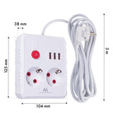 Maclean stekkerdoos, verlengkabel 2 stopcontacten + 3xUSB, 110-240V AC 50/60Hz, 2,1A max 2500W, 3 m, wit, MCE388 W