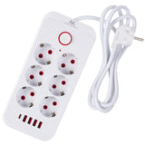 Maclean stekkerdoos, 6-polige verlengkabel + 4xUSB, 110-240V AC 50/60Hz, 2,1A max 2500W, 1,5 m, wit, MCE389 W