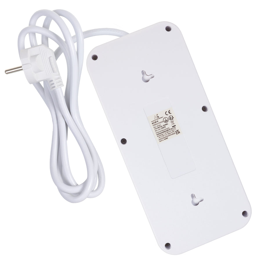 Maclean stekkerdoos, 6-polige verlengkabel + 4xUSB, 110-240V AC 50/60Hz, 2,1A max 2500W, 1,5 m, wit, MCE389 W