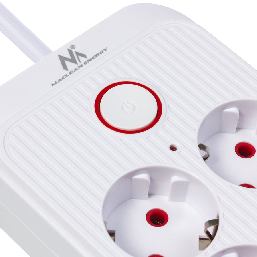 Maclean stekkerdoos, 6-polige verlengkabel + 4xUSB, 110-240V AC 50/60Hz, 2,1A max 2500W, 1,5 m, wit, MCE389 W