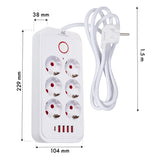 Maclean stekkerdoos, 6-polige verlengkabel + 4xUSB, 110-240V AC 50/60Hz, 2,1A max 2500W, 1,5 m, wit, MCE389 W