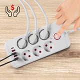 Maclean stekkerdoos, 6-polige verlengkabel + 4xUSB, 110-240V AC 50/60Hz, 2,1A max 2500W, 1,5 m, wit, MCE389 W