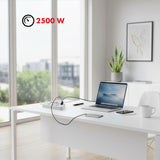 Maclean stekkerdoos, 6-polige verlengkabel + 4xUSB, 110-240V AC 50/60Hz, 2,1A max 2500W, 1,5 m, wit, MCE389 W