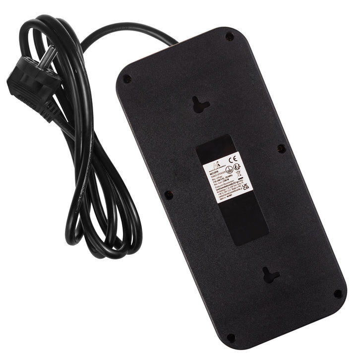 Maclean stekkerdoos, 6-polige verlengkabel + 4xUSB, 110-240V AC 50/60Hz, 2,1A max 2500W, 1,5 m, zwart, MCE389 B