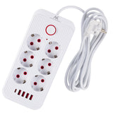 Maclean stekkerdoos, 6-polige verlengkabel + 4xUSB, 110-240V AC 50/60Hz, 2,1A max 2500W, 3m, wit, MCE391 W