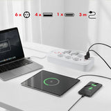 Maclean stekkerdoos, 6-polige verlengkabel + 4xUSB, 110-240V AC 50/60Hz, 2,1A max 2500W, 3m, wit, MCE391 W