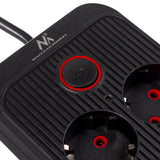 Maclean stekkerdoos, 6-polige verlengkabel + 4xUSB, 110-240V AC 50/60Hz, 2,1A max 2500W, 3m, zwart, MCE391 B