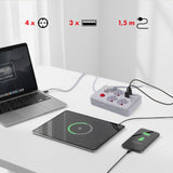 Maclean stekkerdoos, 4-polige verlengkabel + 3xUSB, 110-240V AC 50/60Hz, 2,1A max 2500W, 1,5m, wit, MCE392 W