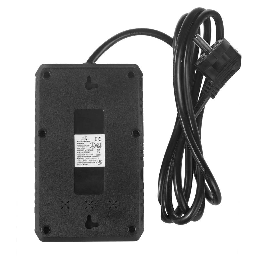 Maclean stekkerdoos, 4-polige verlengkabel + 3xUSB, 110-240V AC 50/60Hz, 2,1A max 2500W, 1,5m, zwart, MCE392 B