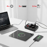 Maclean stekkerdoos, 4-polige verlengkabel + 3xUSB, 110-240V AC 50/60Hz, 2,1A max 2500W, 1,5m, zwart, MCE392 B