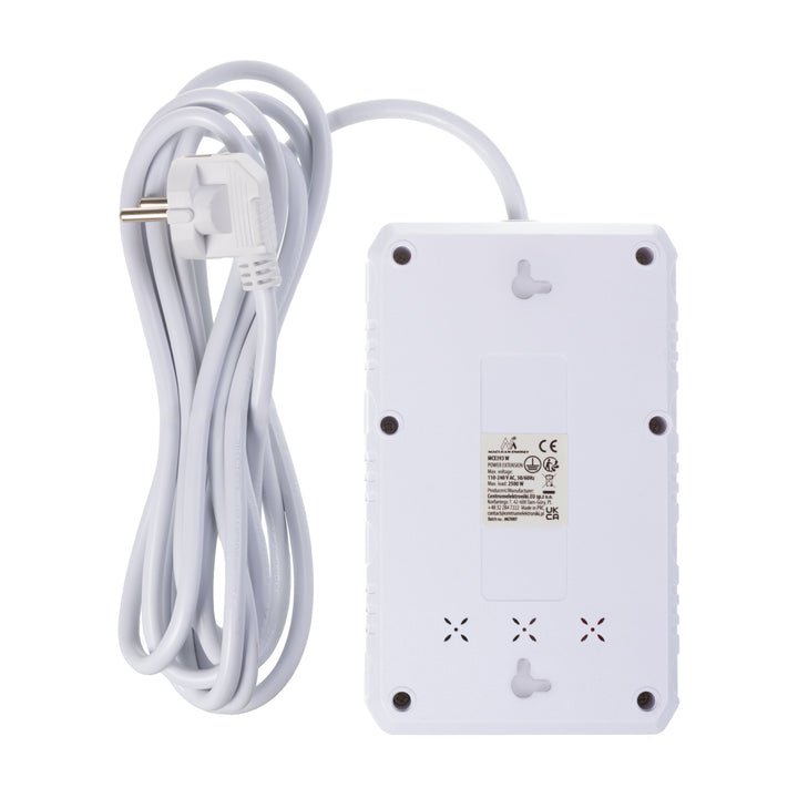 Maclean stekkerdoos, 4-polige verlengkabel + 3xUSB, 110-240V AC 50/60Hz, 2,1A max 2500W, 3m, wit, MCE393 W
