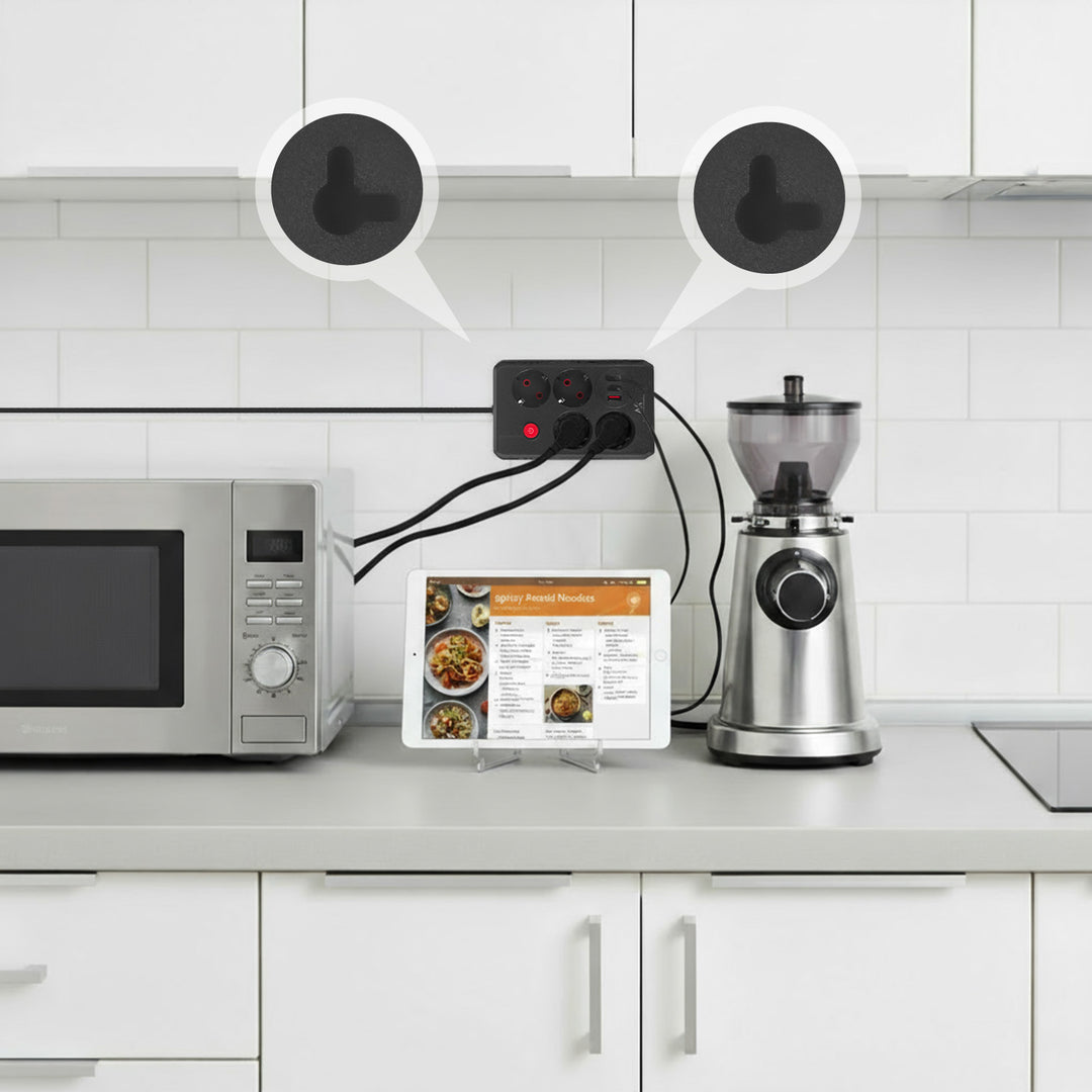 Maclean stekkerdoos, 4-polige verlengkabel + 3xUSB, 110-240V AC 50/60Hz, 2,1A max 2500W, 3m, zwart, MCE393 B