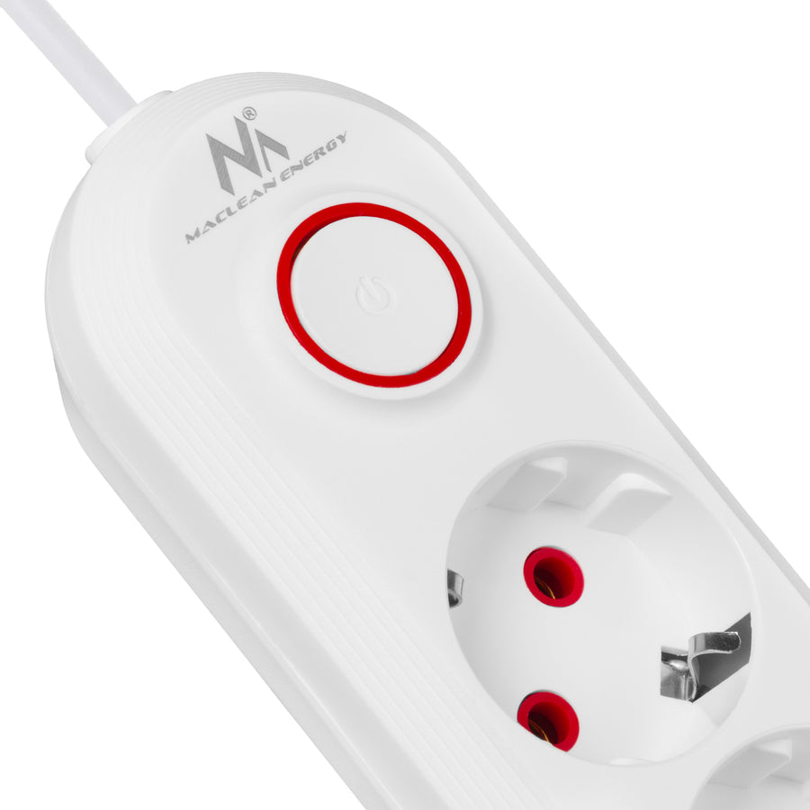 Maclean stekkerdoos, verlengkabel met 3 stopcontacten + 3xUSB, 110-240V AC 50/60Hz, 2,1A max 2500W, 1,5m, wit, MCE394 W