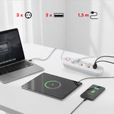 Maclean stekkerdoos, verlengkabel met 3 stopcontacten + 3xUSB, 110-240V AC 50/60Hz, 2,1A max 2500W, 1,5m, wit, MCE394 W
