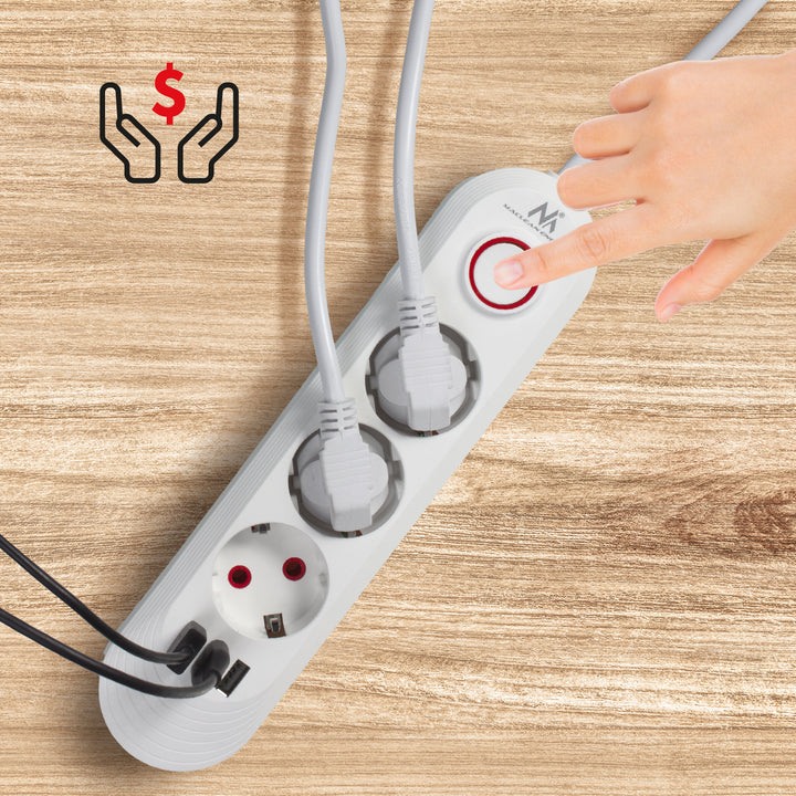 Maclean stekkerdoos, verlengkabel met 3 stopcontacten + 3xUSB, 110-240V AC 50/60Hz, 2,1A max 2500W, 1,5m, wit, MCE394 W