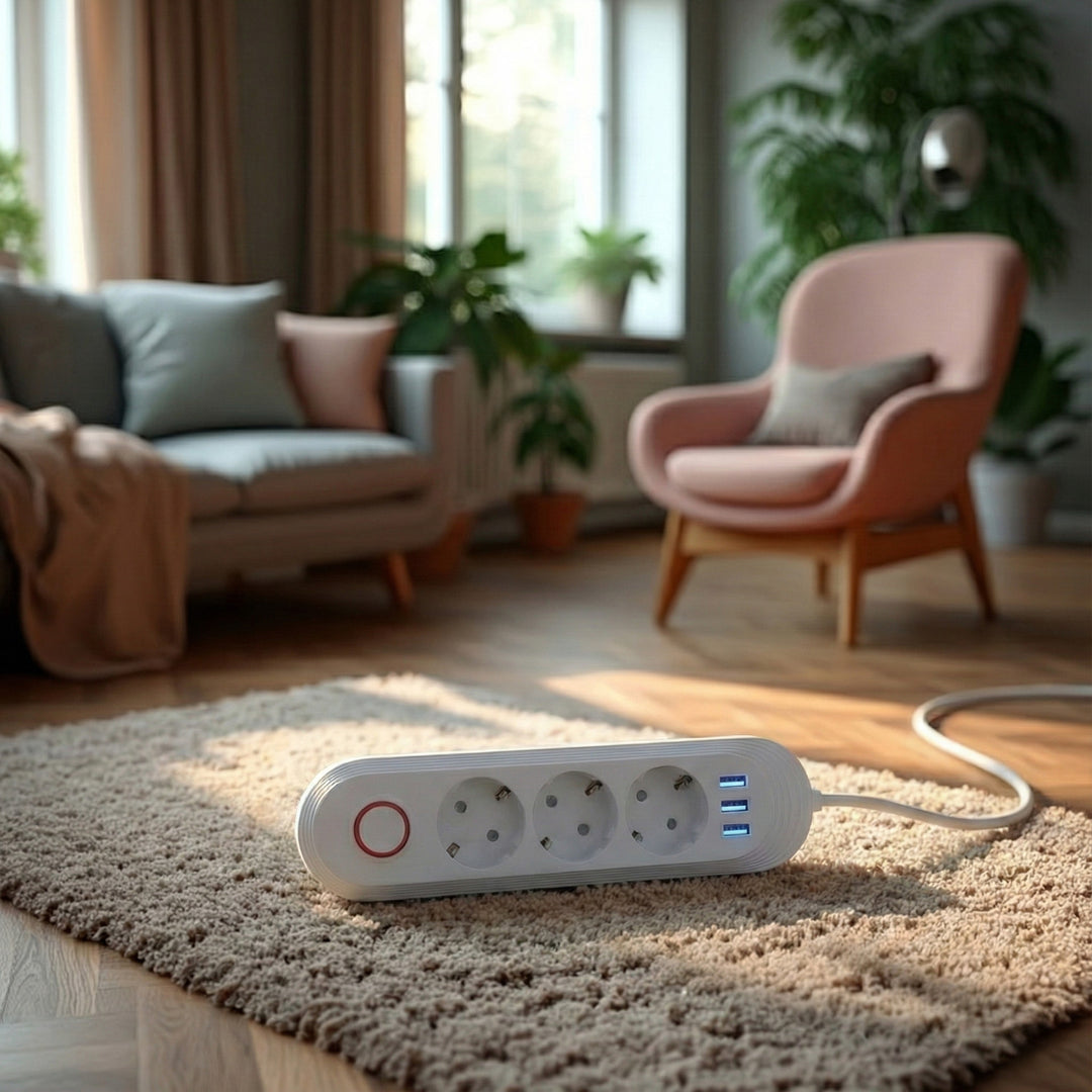 Maclean stekkerdoos, verlengkabel met 3 stopcontacten + 3xUSB, 110-240V AC 50/60Hz, 2,1A max 2500W, 1,5m, wit, MCE394 W