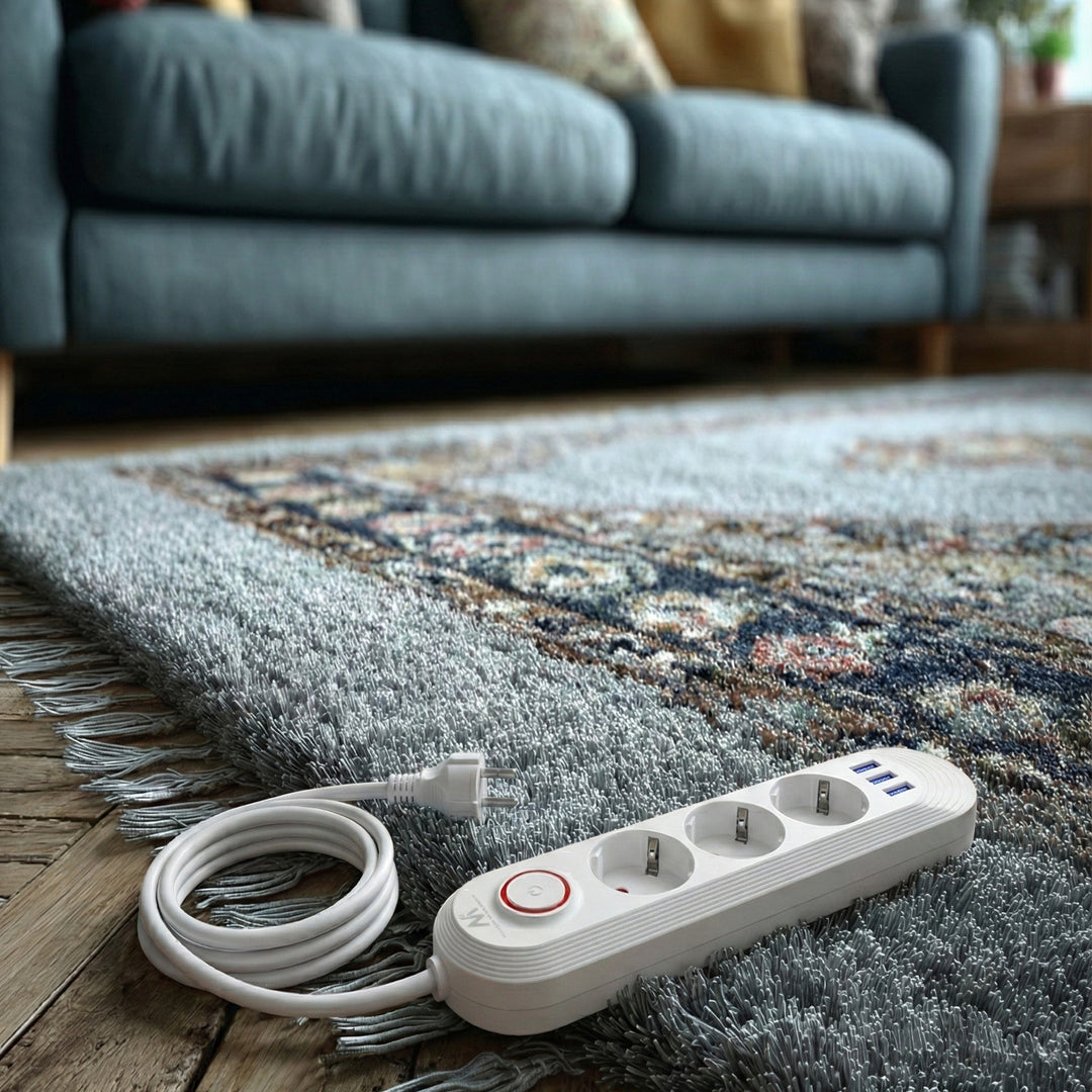 Maclean stekkerdoos, verlengkabel met 3 stopcontacten + 3xUSB, 110-240V AC 50/60Hz, 2,1A max 2500W, 1,5m, wit, MCE394 W