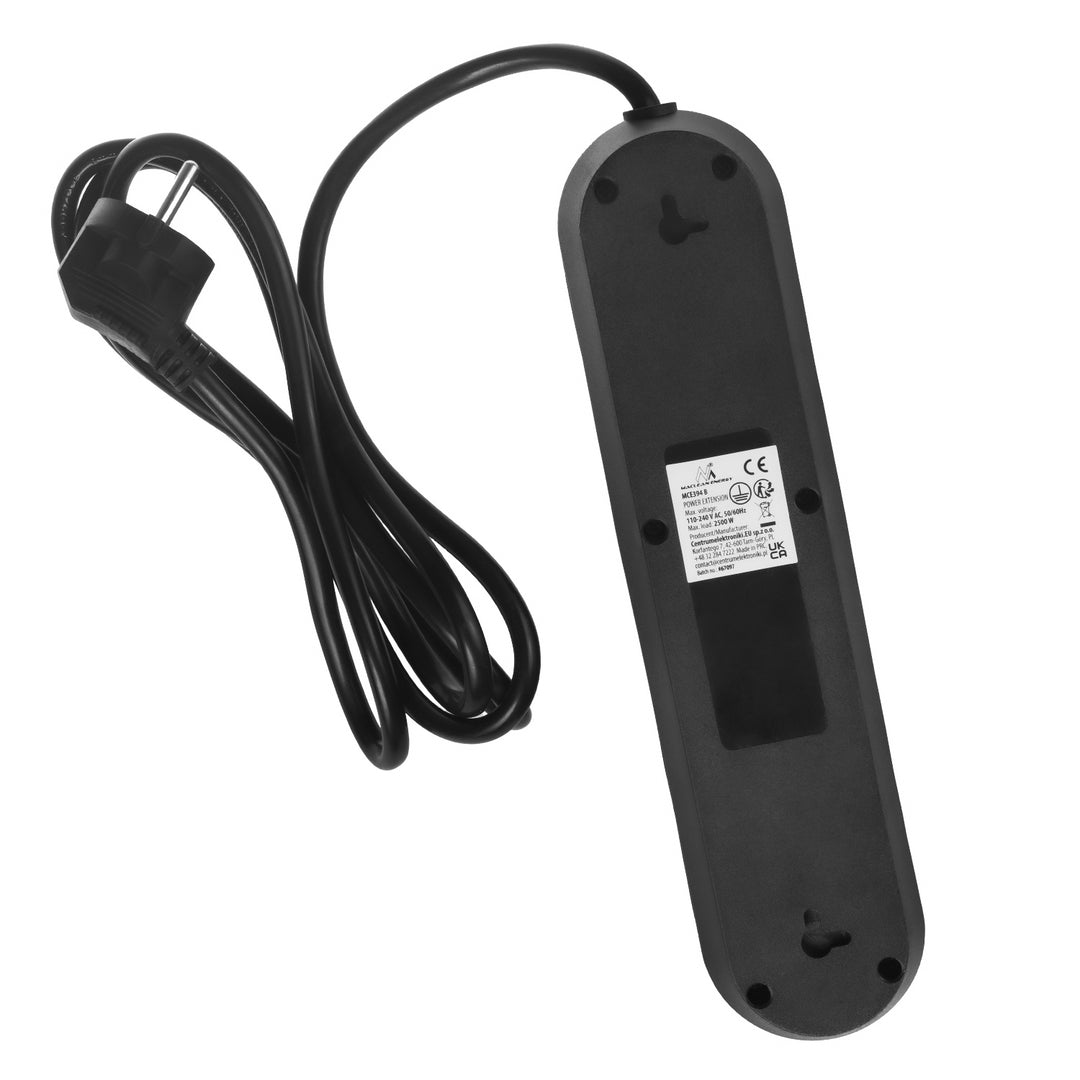 Maclean stekkerdoos, verlengkabel met 3 stopcontacten + 3xUSB, 110-240V AC 50/60Hz, 2,1A max 2500W, 1,5m, zwart, MCE394 B