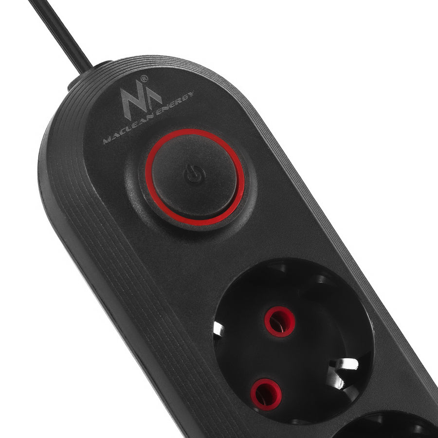 Maclean stekkerdoos, verlengkabel met 3 stopcontacten + 3xUSB, 110-240V AC 50/60Hz, 2,1A max 2500W, 1,5m, zwart, MCE394 B