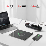 Maclean stekkerdoos, verlengkabel met 3 stopcontacten + 3xUSB, 110-240V AC 50/60Hz, 2,1A max 2500W, 1,5m, zwart, MCE394 B