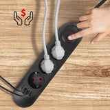 Maclean stekkerdoos, verlengkabel met 3 stopcontacten + 3xUSB, 110-240V AC 50/60Hz, 2,1A max 2500W, 1,5m, zwart, MCE394 B