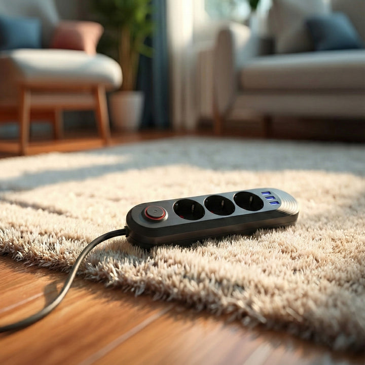 Maclean stekkerdoos, verlengkabel met 3 stopcontacten + 3xUSB, 110-240V AC 50/60Hz, 2,1A max 2500W, 1,5m, zwart, MCE394 B