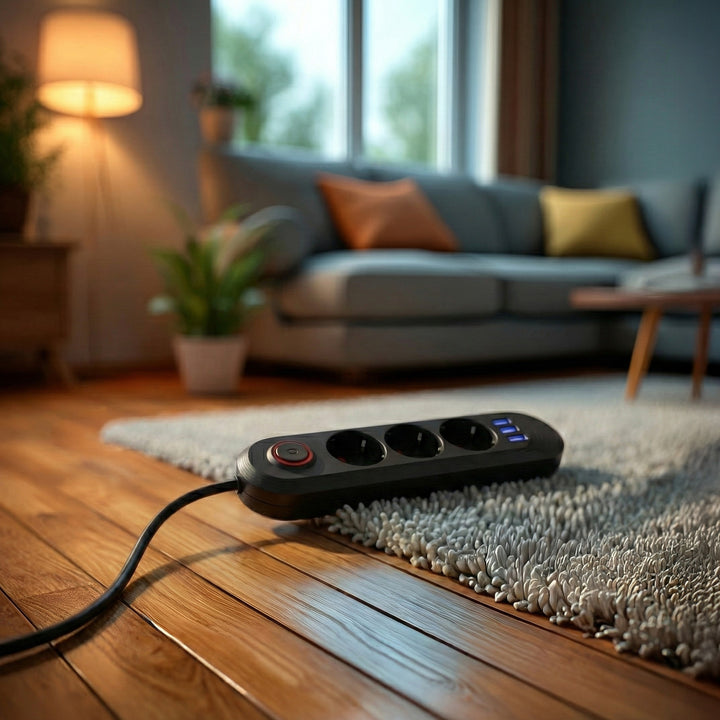 Maclean stekkerdoos, verlengkabel met 3 stopcontacten + 3xUSB, 110-240V AC 50/60Hz, 2,1A max 2500W, 1,5m, zwart, MCE394 B