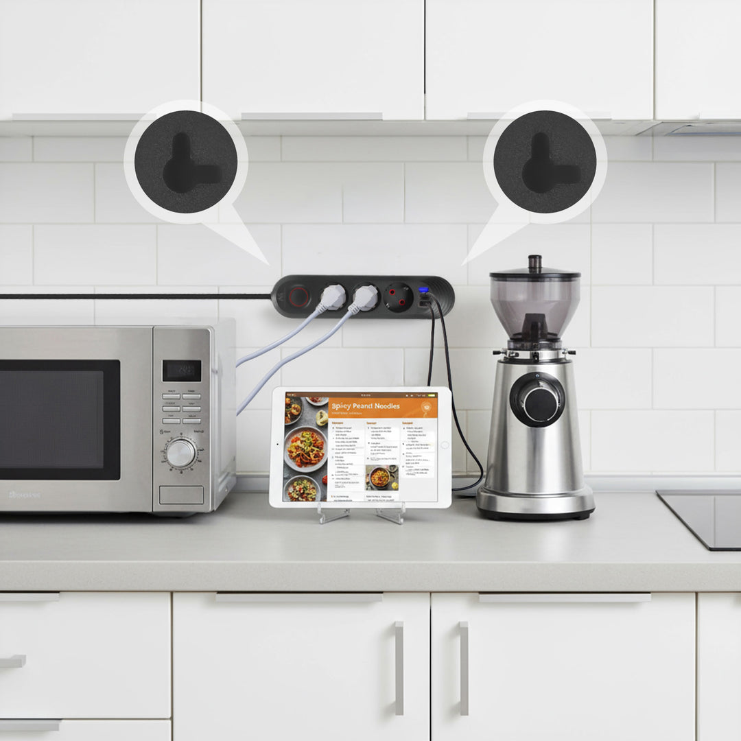 Maclean stekkerdoos, verlengkabel met 3 stopcontacten + 3xUSB, 110-240V AC 50/60Hz, 2,1A max 2500W, 1,5m, zwart, MCE394 B