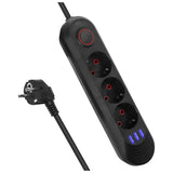 Maclean stekkerdoos, verlengkabel met 3 stopcontacten + 3xUSB, 110-240V AC 50/60Hz, 2,1A max 2500W, 1,5m, zwart, MCE394 B