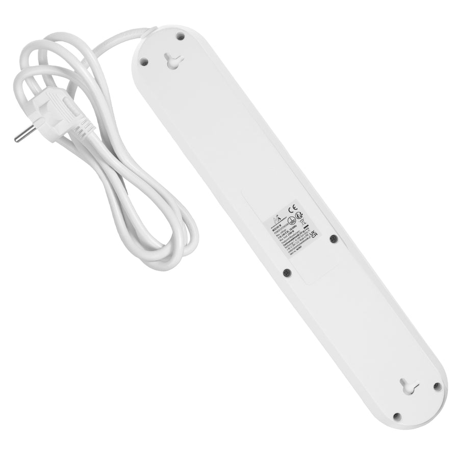 Maclean stekkerdoos, 5-polige verlengkabel + 3xUSB, 110-240V AC 50/60Hz, 2,1A max 2500W, 1,5m, wit, MCE395 W