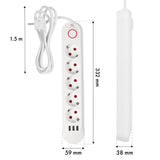 Maclean stekkerdoos, 5-polige verlengkabel + 3xUSB, 110-240V AC 50/60Hz, 2,1A max 2500W, 1,5m, wit, MCE395 W