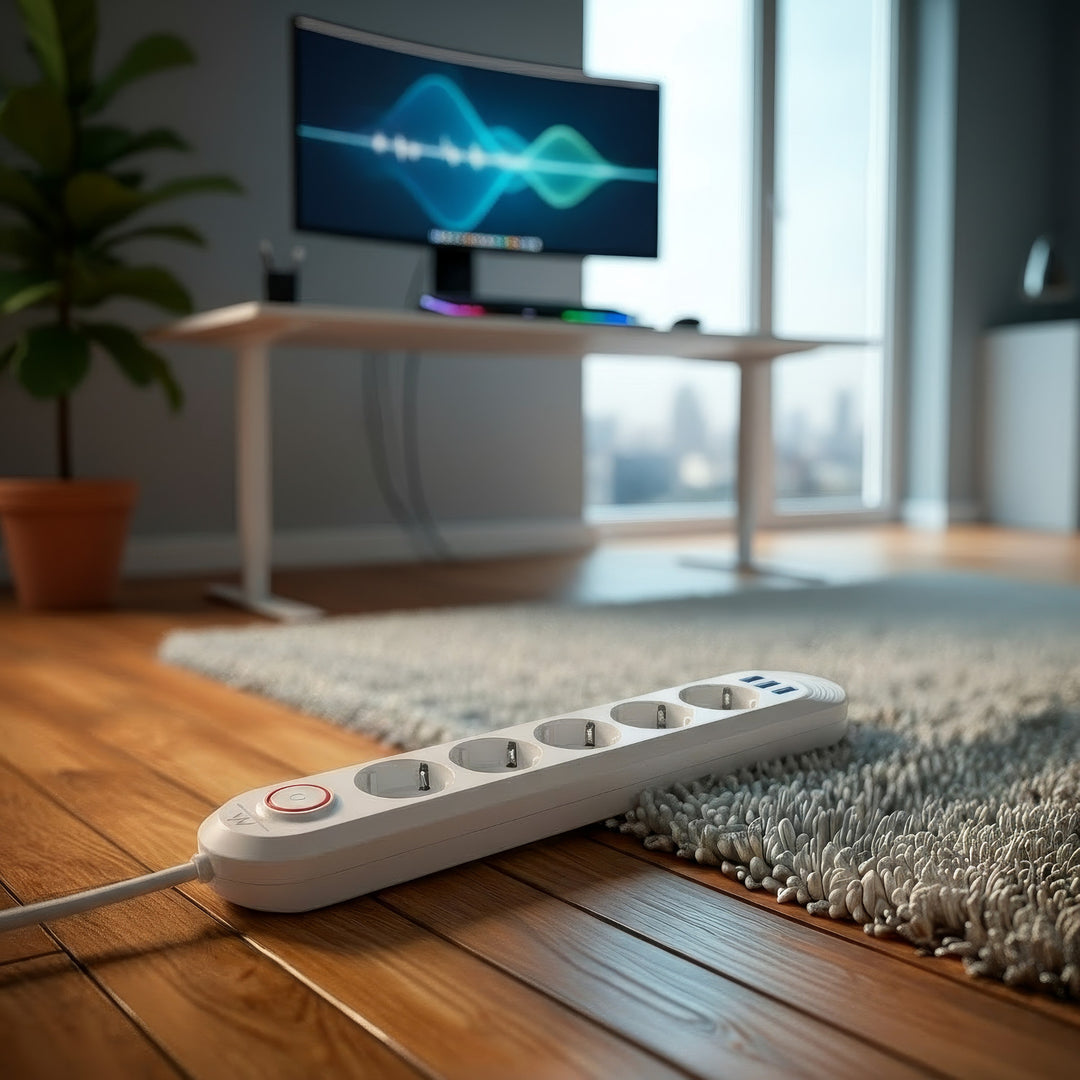 Maclean stekkerdoos, 5-polige verlengkabel + 3xUSB, 110-240V AC 50/60Hz, 2,1A max 2500W, 1,5m, wit, MCE395 W