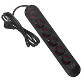 Maclean stekkerdoos, 5-polige verlengkabel + 3xUSB, 110-240V AC 50/60Hz, 2,1A max 2500W, 1,5m, zwart, MCE395 B
