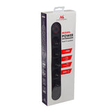 Maclean stekkerdoos, 5-polige verlengkabel + 3xUSB, 110-240V AC 50/60Hz, 2,1A max 2500W, 1,5m, zwart, MCE395 B