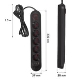 Maclean stekkerdoos, 5-polige verlengkabel + 3xUSB, 110-240V AC 50/60Hz, 2,1A max 2500W, 1,5m, zwart, MCE395 B