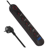 Maclean stekkerdoos, 5-polige verlengkabel + 3xUSB, 110-240V AC 50/60Hz, 2,1A max 2500W, 1,5m, zwart, MCE395 B