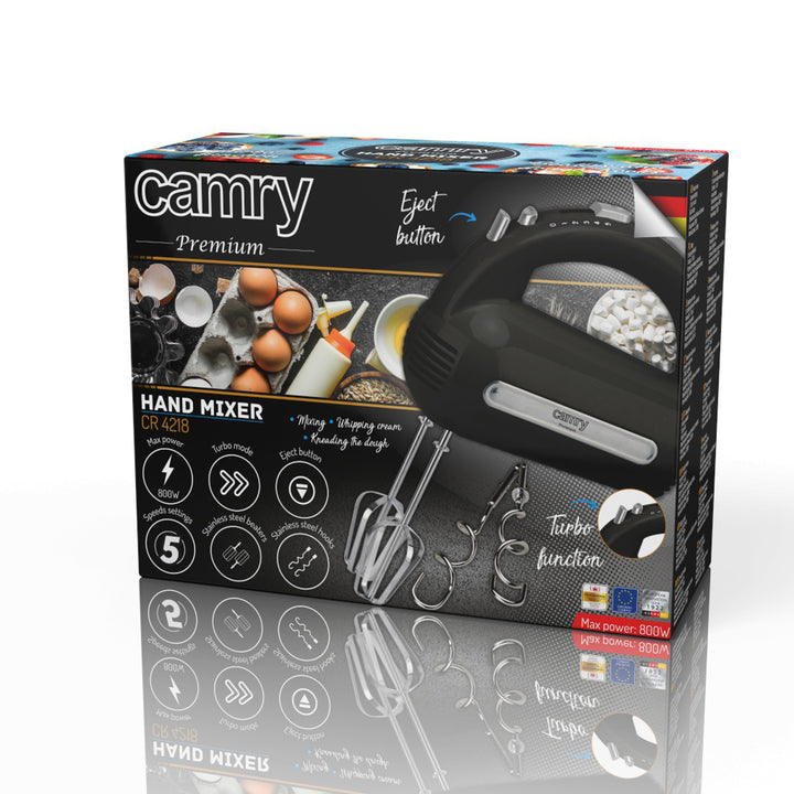 Camry handmixer, 800W, 5 snelheden, Turbo-functie, zwart, CR 4218