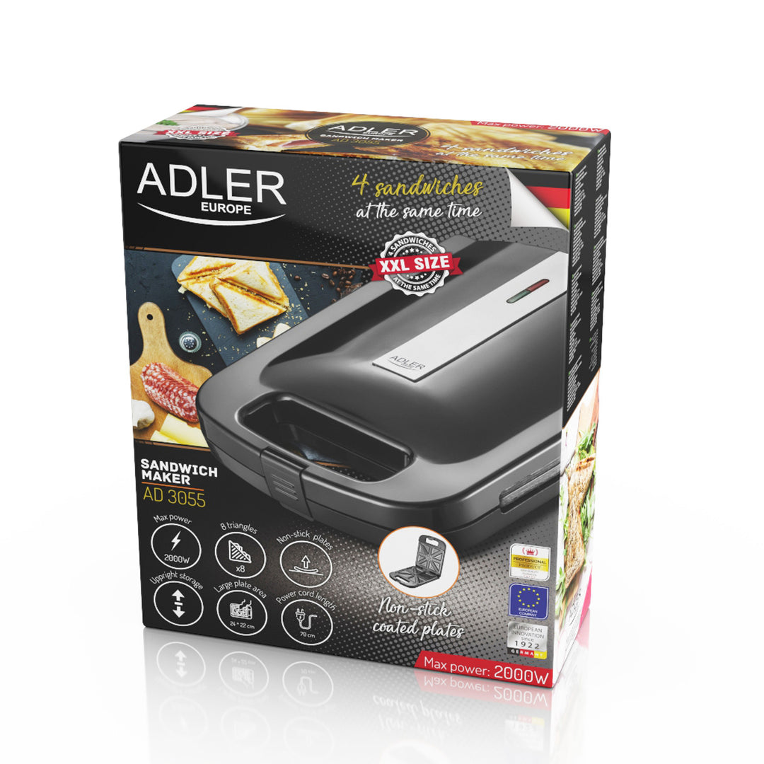 Adler AD 3055 zwart 2000 Watt tosti-apparaat voor 4 tosti's