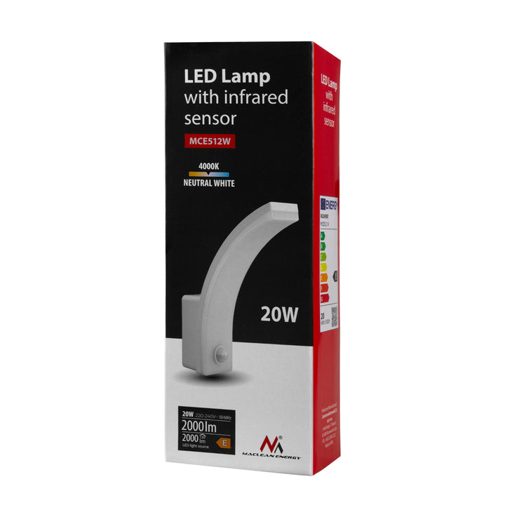 Maclean bewegingssensor LED lamp, PIR bewegingssensor, wit, 20W, IP65, 2000lm, neutraal wit (4000K) MCE512 W, 4 stuks